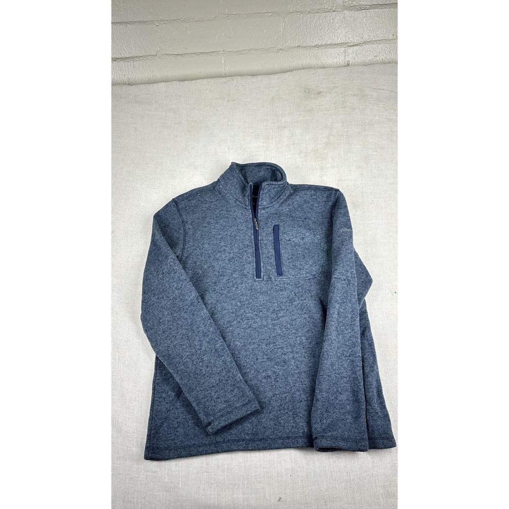 Eddie Bauer Sweater Mens Large Blue‎ Knit Quarter Zip Fleece Pullover Top
